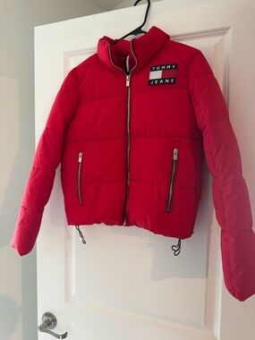 Tommy Hilfiger Red Puffy Jacket - Tommy Jeans Patch